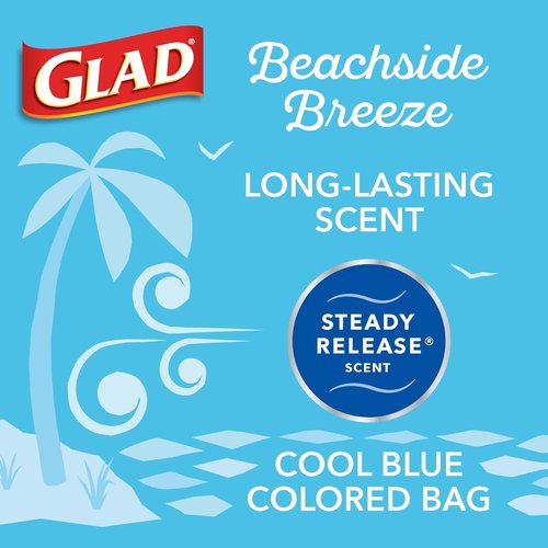Glad Trash & Food Storage ForceFlexPlus Tall Kitchen Drawstring Trash Bags - 13 Gallon, Febreze Beachside Breeze, 80 Count