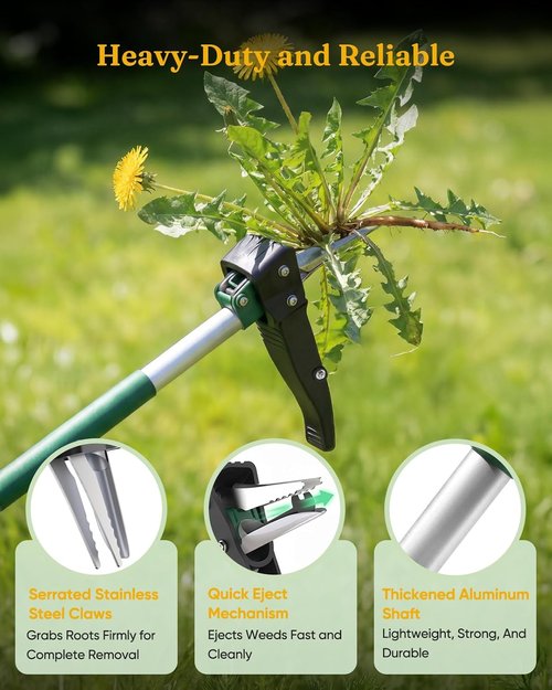 Grenebo Stand Up Weed Puller Tool - Heavy-Duty Claw Weeder with Eject Mechanism for Easy Weed Removal