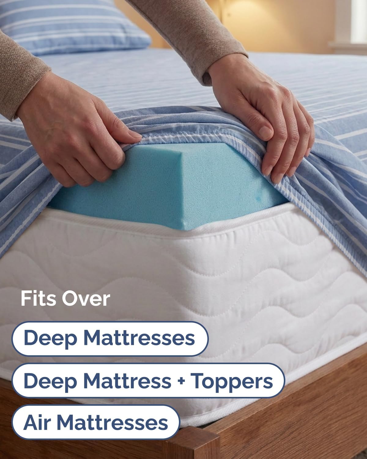 Skiennix Extra Deep Twin XL Sheet Set - 4-Piece Breathable Cooling Bedding - Soft Wrinkle-Free Blue Stripes