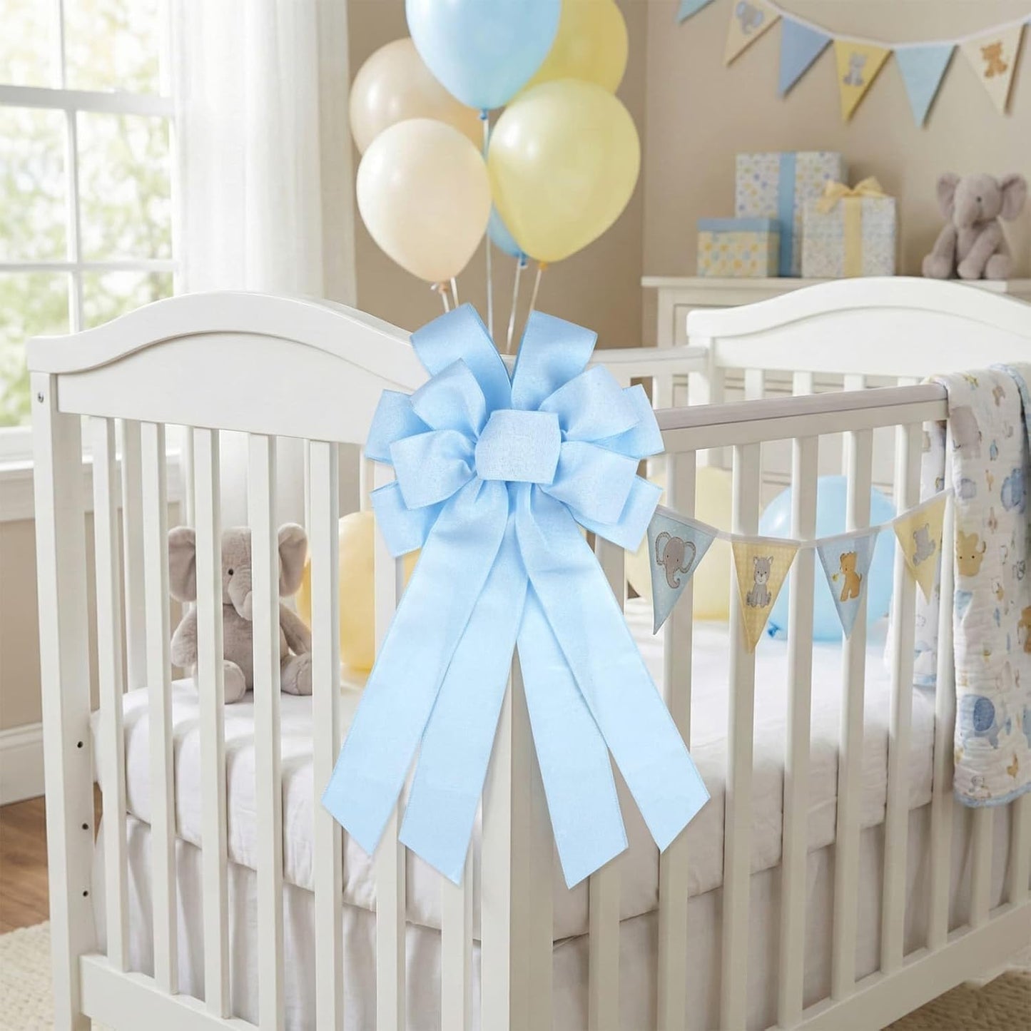 Skiennix Baby Blue Large Bow - 11x21 Inch Linen Texture Wired Ribbon for Wreaths & Decor