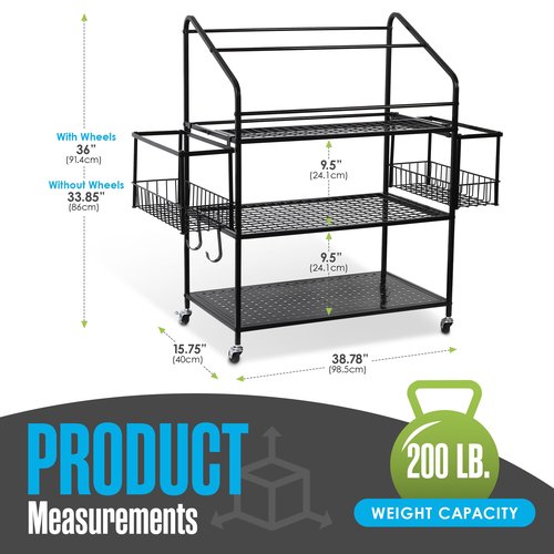 Houseables Workout Equipment Storage, Exercise Equipment Storage, Home Gym Organizer, Weight Rack for Home Gym, Kettlebell Rack, Weight Dumbbell Holder Cart, Yoga Organization Shelf, Rolling, 3 Tier