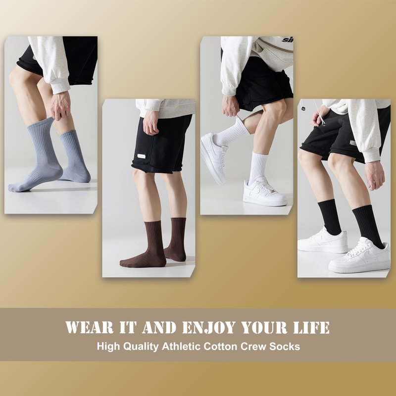 MAGIARTE Mens Athletic Cotton Crew Socks Moisture Wicking Running Cycling Multi Sports Socks for Men 5 PACK (Color #01L White)
