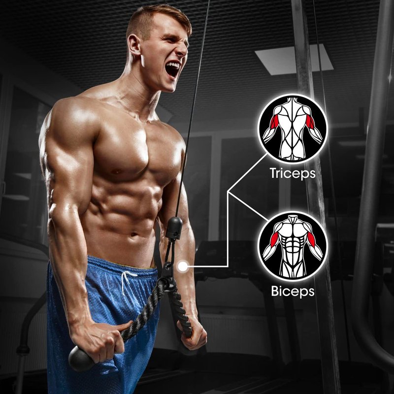 Yes4All Combo Double D Handle, Tricep Rope, Straight Bar & V Bar, Multi Cable Machine Accessories, Tricep Press Down & LAT Pulldown Attachments for Home Gym Set