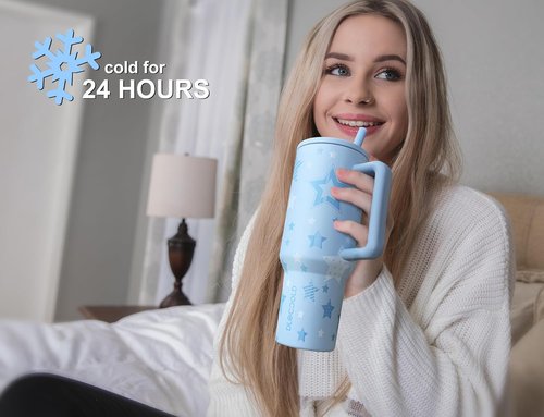 DLOCCOLD 40 oz Insulated Tumbler - Leak Resistant, Handle & Flip Straw | Car Cup Holder Friendly