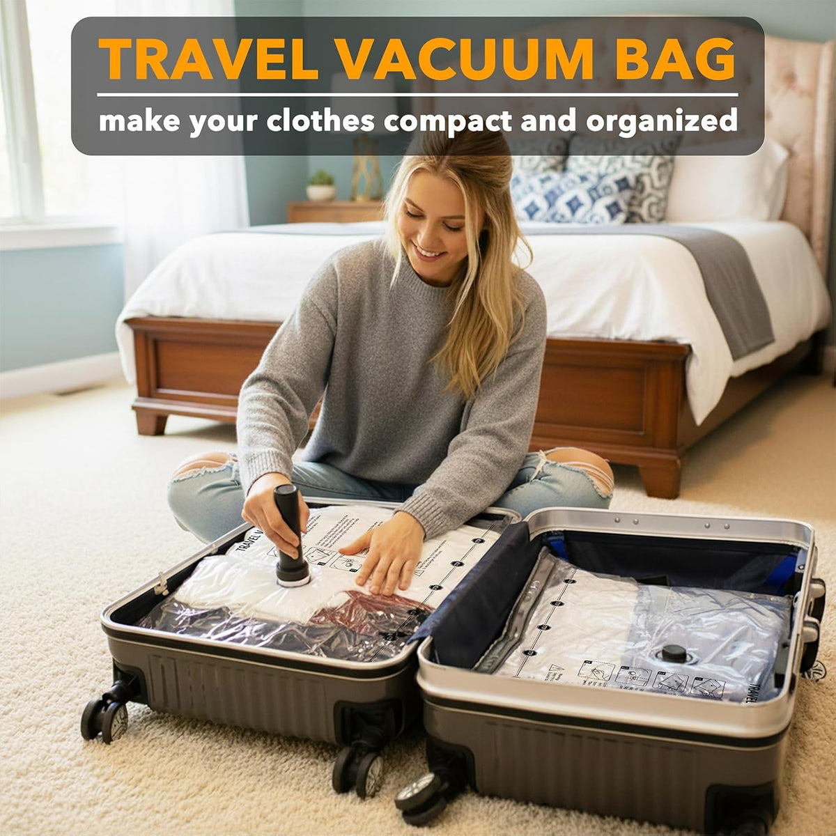 SpaceAid Travel Vacuum Bags - 24 Pack Compression Bags with Electric Pump for Luggage & Clothing