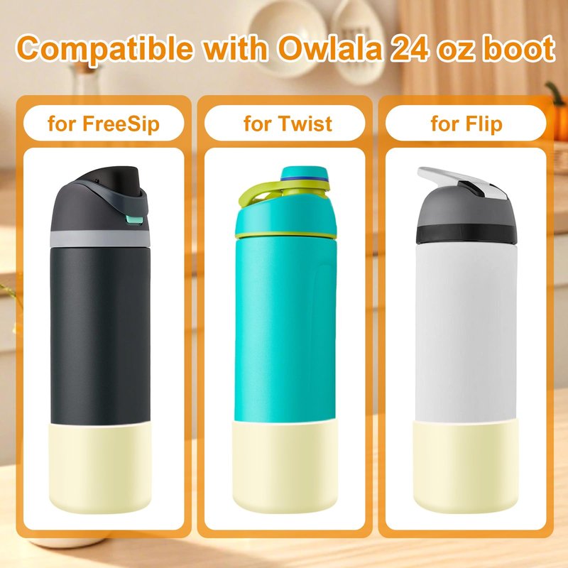( 2pcs)Silicone Water Bottle Boot and Bottle Drying Rack Compatible with Owala 24oz,Bottom Bumper Protector/Anti-Slip/Prevent scratches/Drying Rack Saves Space/Compatible with FreeSip Bottles,Cream