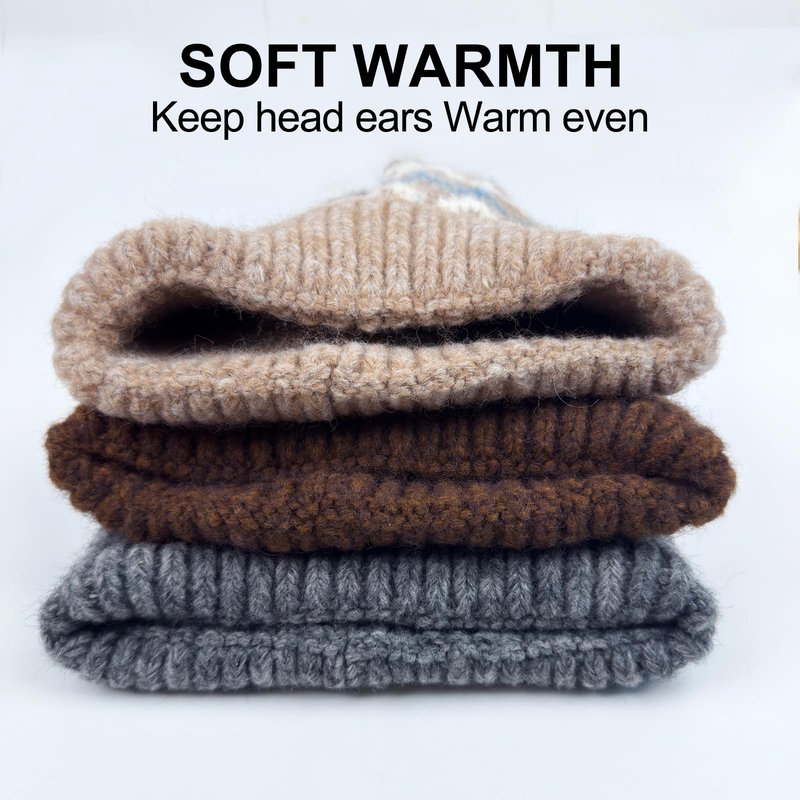 Stilldawn Winter Jacquard Beanie Hats for Women & Men, Elegant Textured Knit Slouchy Beanie, Unisex Casual Soft Knit Slouchy Beanie, Warm Wool Blend Knit Hats– Lightweight & Stretchy(Coffee)
