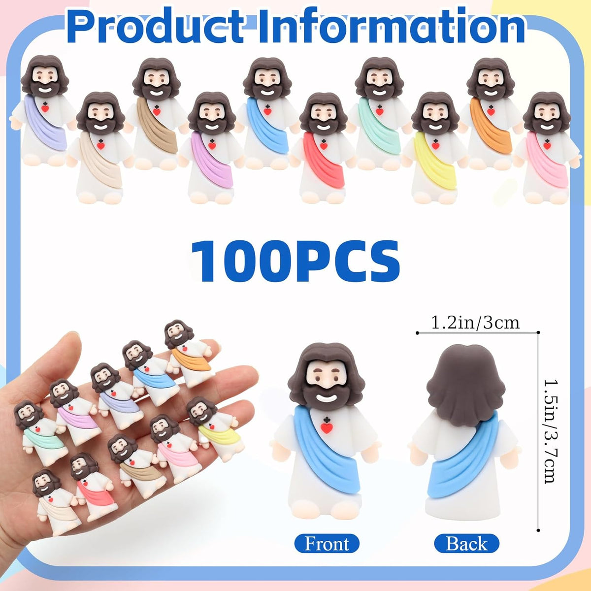 Owurha Pocket Jesus Mini Figures - 100 Pcs Original Design for Religious Parties & Gifts | Tiny Baptism Favors
