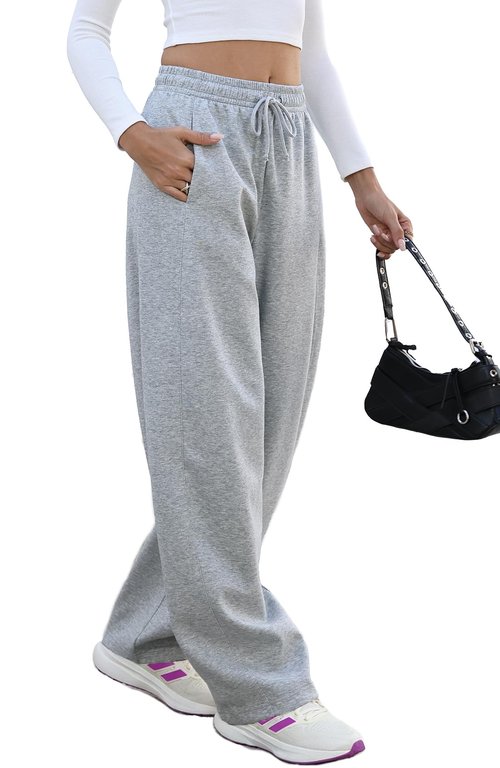 DISCIPBUSH Baggy Barrel Pants Women - Extra Loose Long Wide Leg Pants Women Lounge Athletic Barrel Joggers Light Gray M
