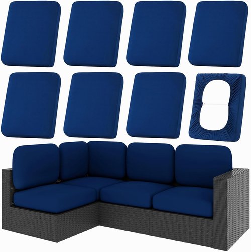 Hyha 8-Piece Patio Cushion Covers - Stretch Washable Outdoor Slipcovers for Sofa & Chair Cushions | Navy