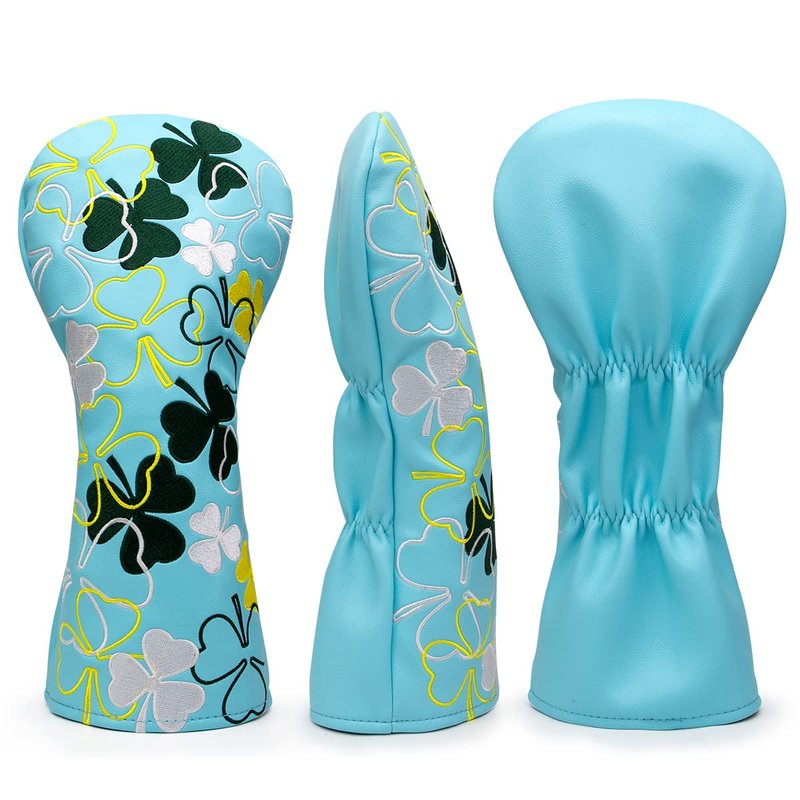Lucky Shamrock Golf Fairway Wood Head Cover, White Leather Golf Club Covers for Woods, Rotatable #3 4 5 7 X Fairway Headcover for Women/Men Golfer