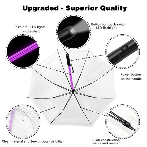 BESTKEE Lightsaber Umbrella LED Light up Golf Umbrellas with 7 Color Changing On The Shaft/Built in Torch at Bottom,Birthday/Christmas Gifts for Men/Women/Kids(Transparent)