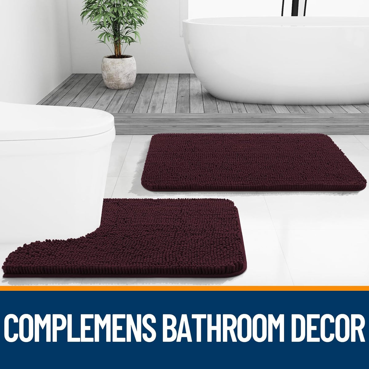 OLANLY Bathroom Rugs - Extra Soft Chenille Bath Mats with Rubber Backing | 36x24, Quick Dry, Black Cherry