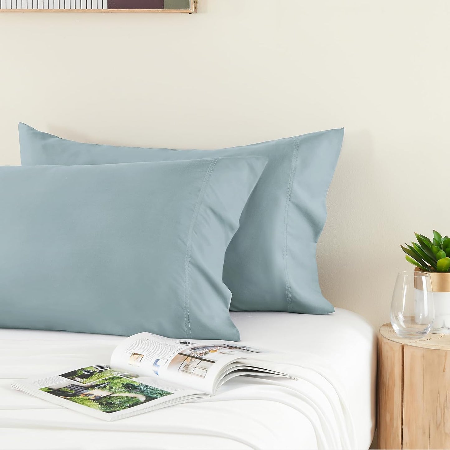 BEDELITE Cooling Pillow Cases - Silky Soft Bamboo Rayon Set of 2 | Standard Size 20"x26" in Haze Blue