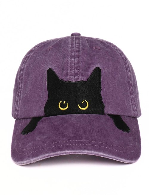 InnoBeta Black Cat Lovers Gifts for Women, Men, Adjustable Embroidered Hat for Birthday, Christmas - Purple