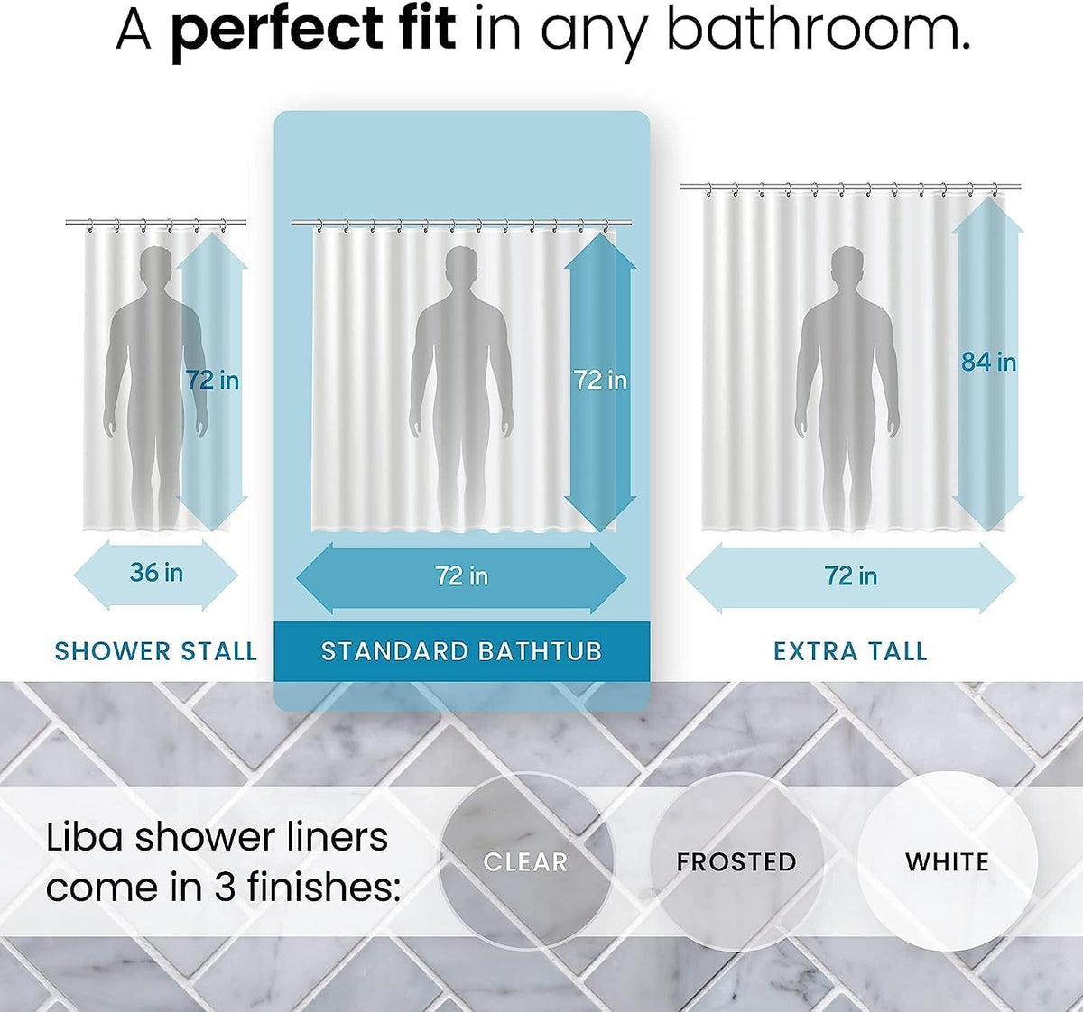 LiBa Waterproof Shower Curtain - Heavy-Duty Non-Toxic PEVA with Rust-Proof Grommets | 72x72 Inches