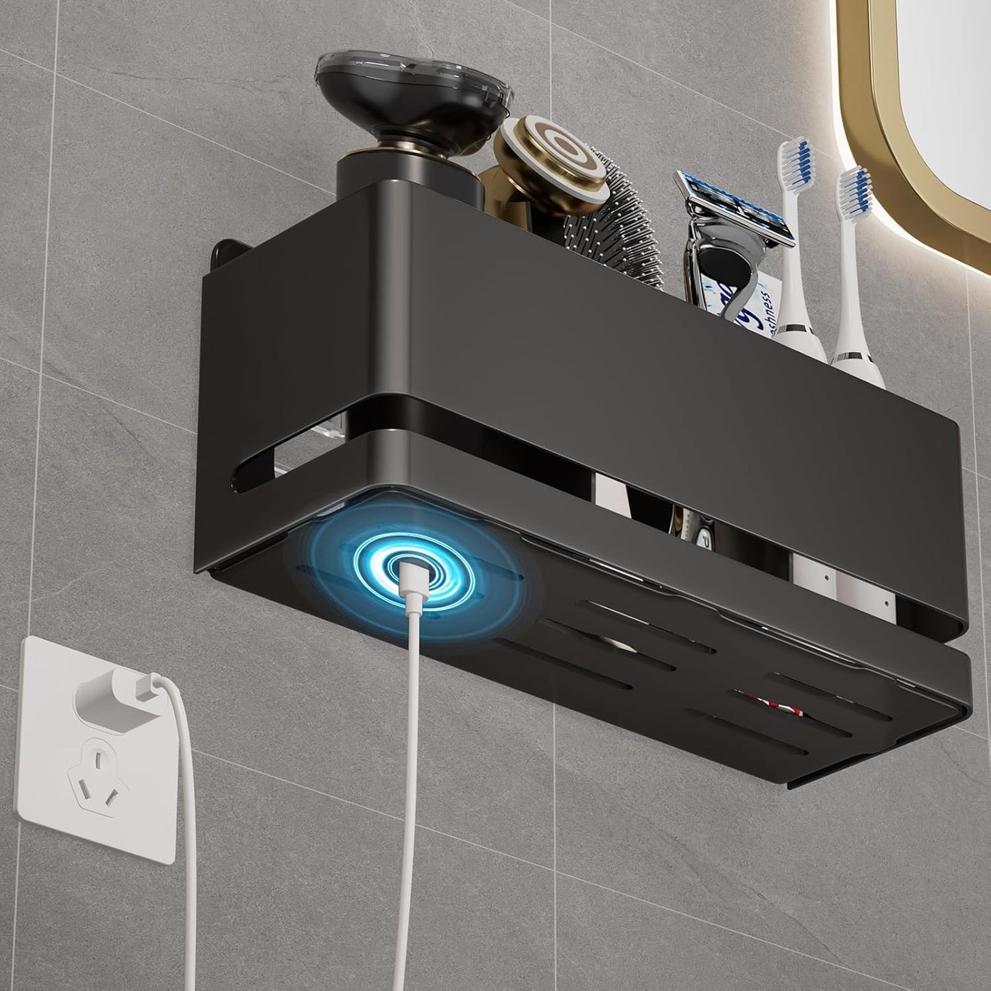 Skiennix Aluminum Electric Toothbrush Holder - Wall Mounted Design | Black, Three Slot Storage