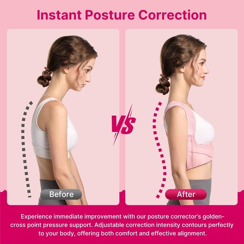 Fit Geno Posture Corrector for Women: Adjustable Lightweight Upper Back Brace for Neck Shoulder & Upper Back Pain Relief - Improve Posture Correct Hunchback Slouching Kyphosis Invisible Under Clothes (M/L Under Bust 32"-45")