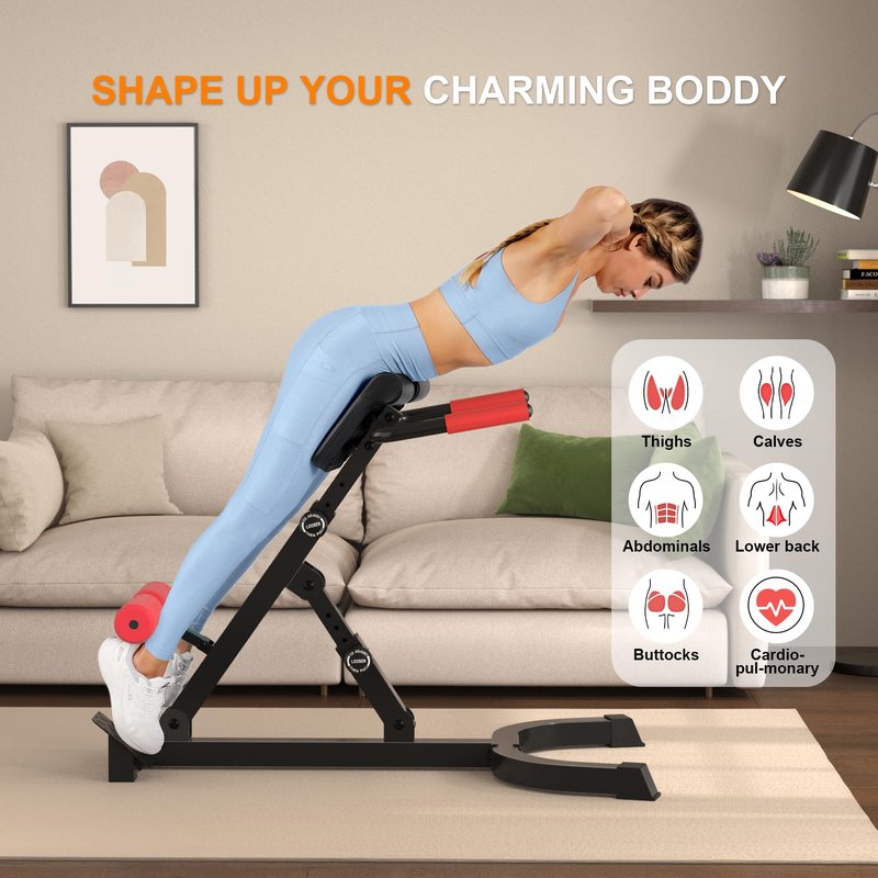 Roman Chair,Foldable Back Extension Machine,Adjustable Ab Back Extension Machine,Core Strength Trainer,Back Exercise Machine for Glute,Ab Workouts,Full All-in-One Body Workout&Home Gym Fitness(Red)