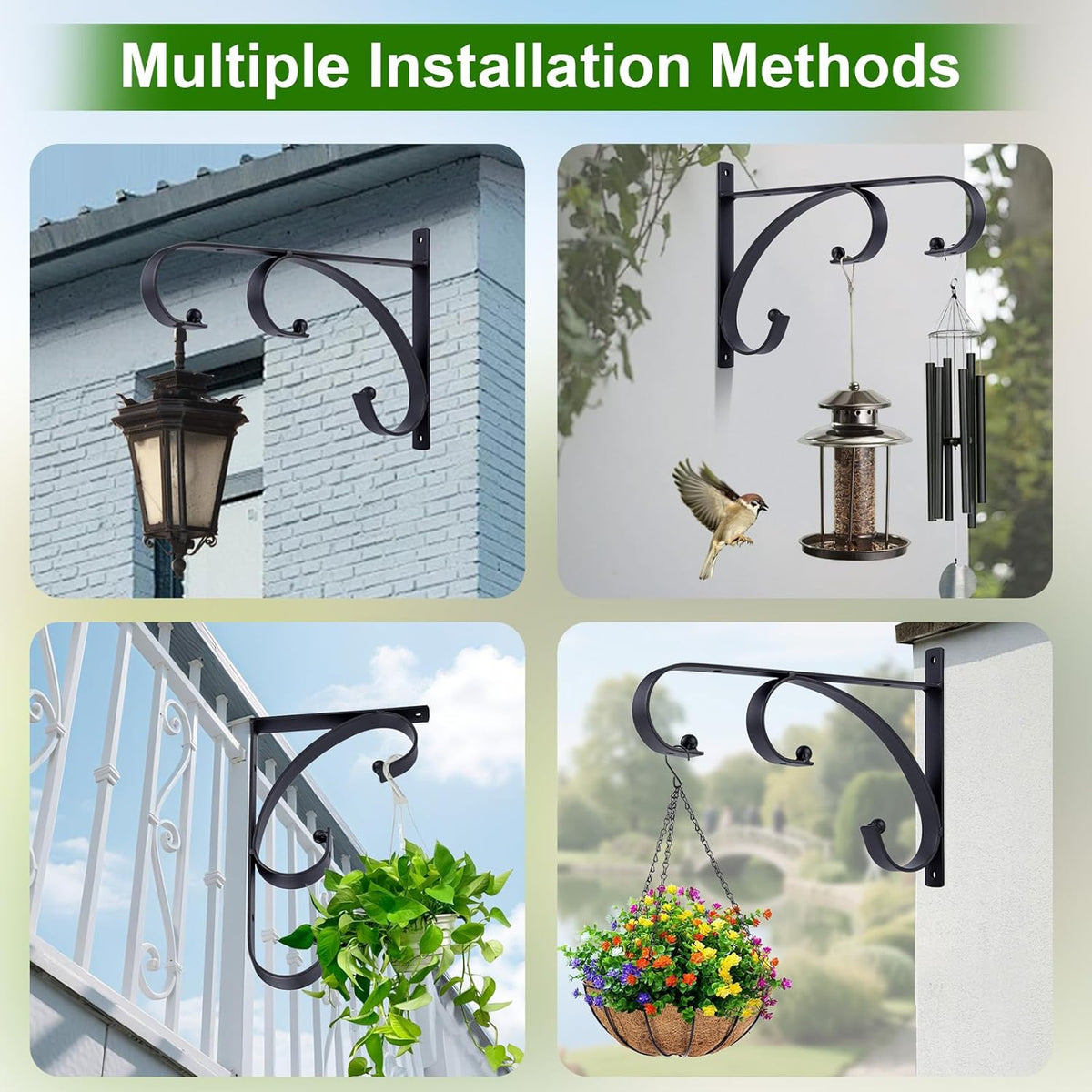 Skiennix 10-Inch Hanging Plant Hangers - Decorative Iron Hooks for Indoor/Outdoor Use | 4-Pack
