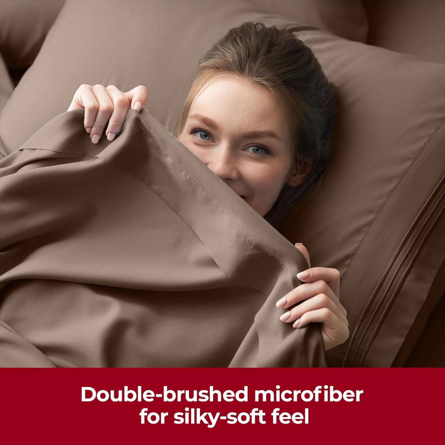 Mellanni Extra Deep Split King Sheets - Hotel Luxury Bedding Set | Ultra Soft, Cooling, Stain Resistant (Brown)