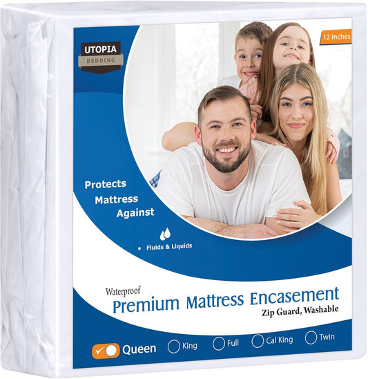Utopia Bedding Waterproof Mattress Cover - Queen Size Zippered Protector | 12-Inch Deep, Dust Mite Proof
