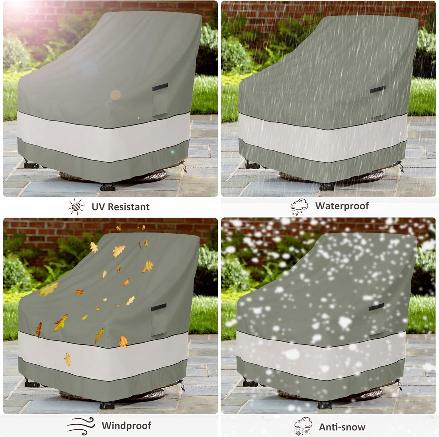 Patio Chair Covers - Waterproof Outdoor Furniture Protection | 33W x 37D x 38H Inches - Grayish Green (2 Pack)