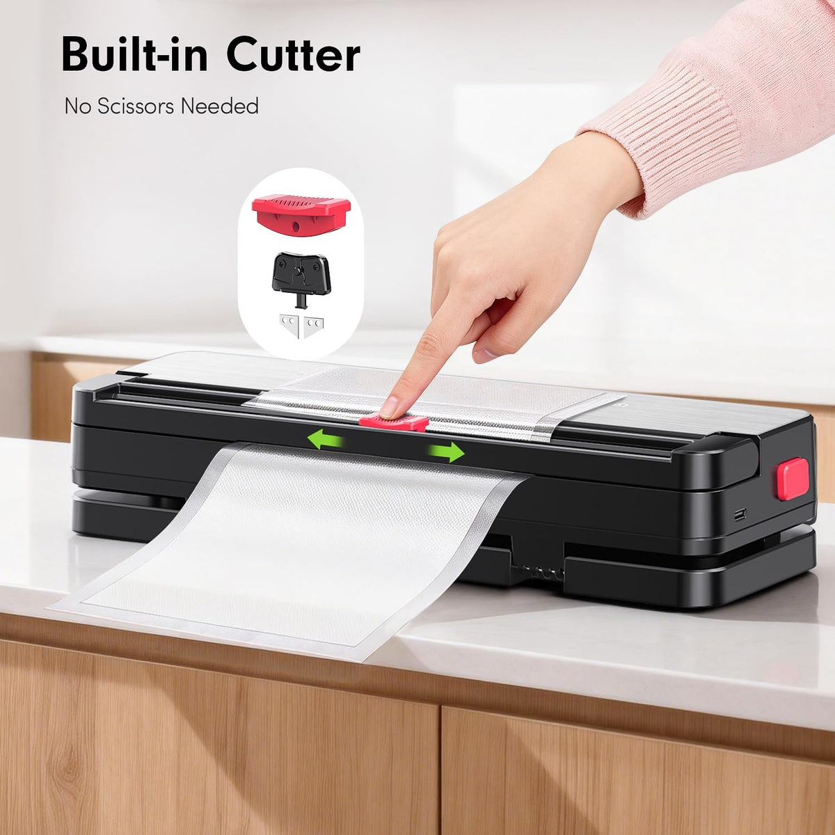 Skiennix Portable Vacuum Sealer - 75kPa Suction for Food Storage | 4000mAh Rechargeable Battery, Dry & Moist Modes