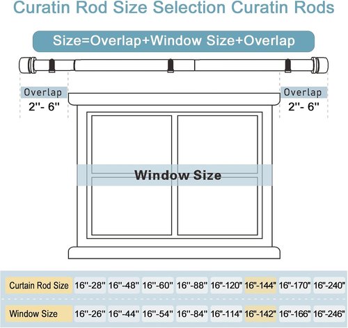 Byondeth Curtain Rods - Adjustable 16 to 144 Inches | 1 Inch Diameter | Black with Aluminium Finials