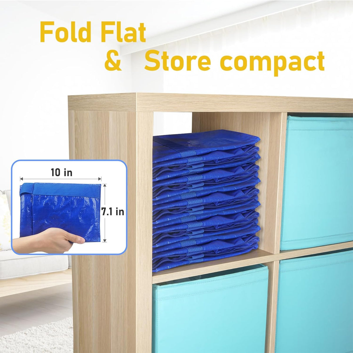 TICONN Extra Large Heavy-Duty Moving Bags - Durable Storage with Zippers & Handles (4 Pack, Blue)