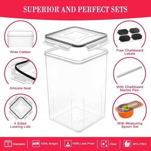 CEKEE Extra Large Food Storage Containers - Airtight Plastic Canisters (6.5L | 220 OZ | 2PCS) for Kitchen Pantry Organization