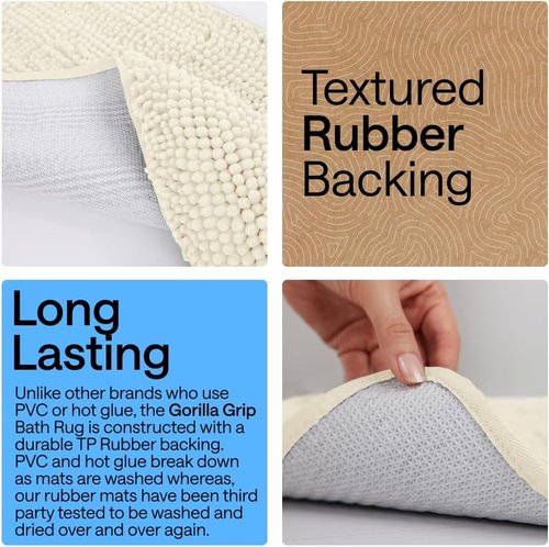 GORILLA GRIP Bath Rug Mat - Thick Soft Absorbent Chenille | Quick-Dry Microfiber, 24x17, Ivory