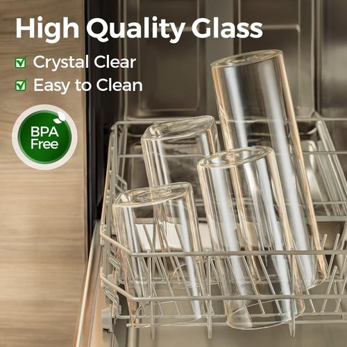 ComSaf Glass Storage Containers - 1.2 QT Clear Jars with Lids | Set of 2 Square Canisters for Pantry Organization
