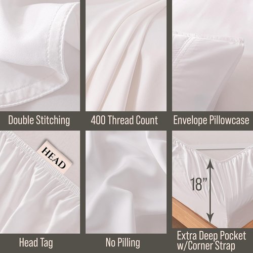 Bella Coterie Twin XL Luxury Bamboo Viscose Sheet Set - 100% Organic, Ultra Soft & Cooling | 18" Deep Pocket, White