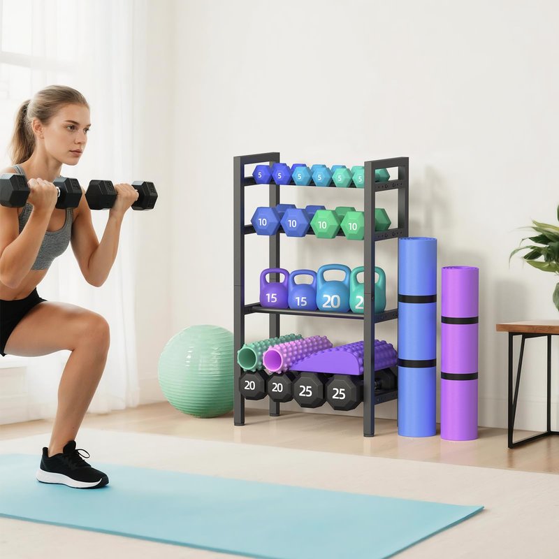 4 Tier Dumbbell Rack,Adjustable Weight Rack for Home Gym,Heavy Duty Weight Stand,800LBS Capacity Kettlebells Storage,Workout Equipment Organizer (Rack Only)
