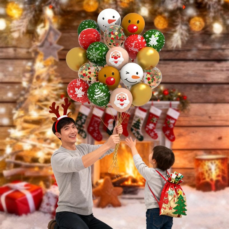 50Pcs 12IN Christmas Balloons Holiday Party Decorations with Santa Claus and Snowman Designs, Perfect for Christmas, Home, and Office Celebrations