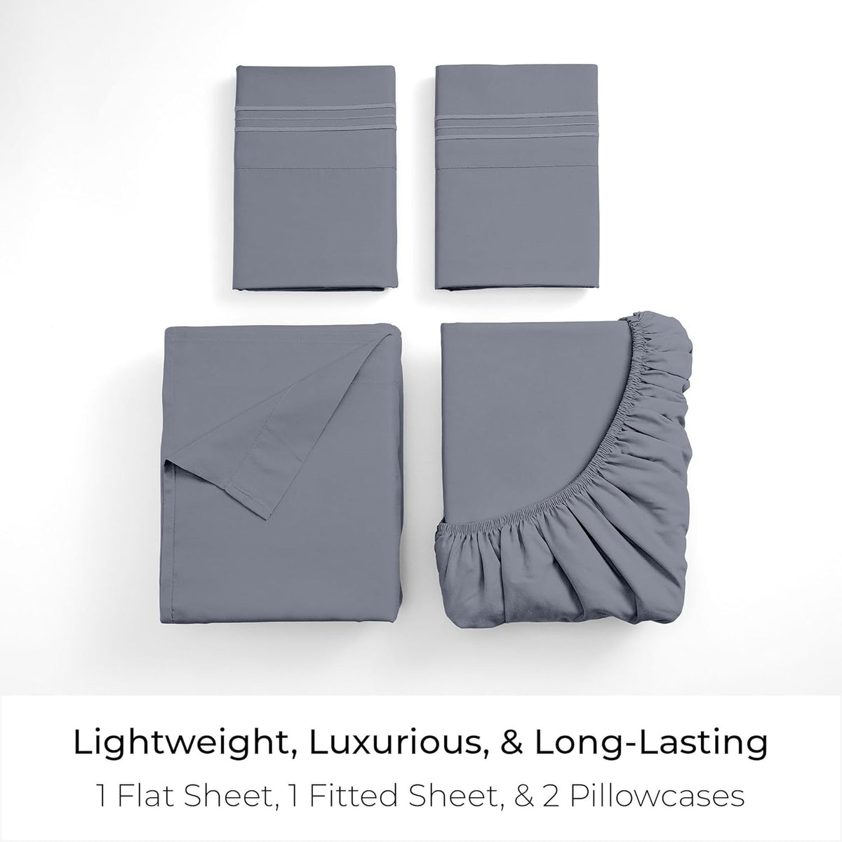Mellanni King Sheets Set - 4 PC Hotel Luxury Bedding | Extra Soft, Cooling, Wrinkle-Resistant (Mineral Gray)