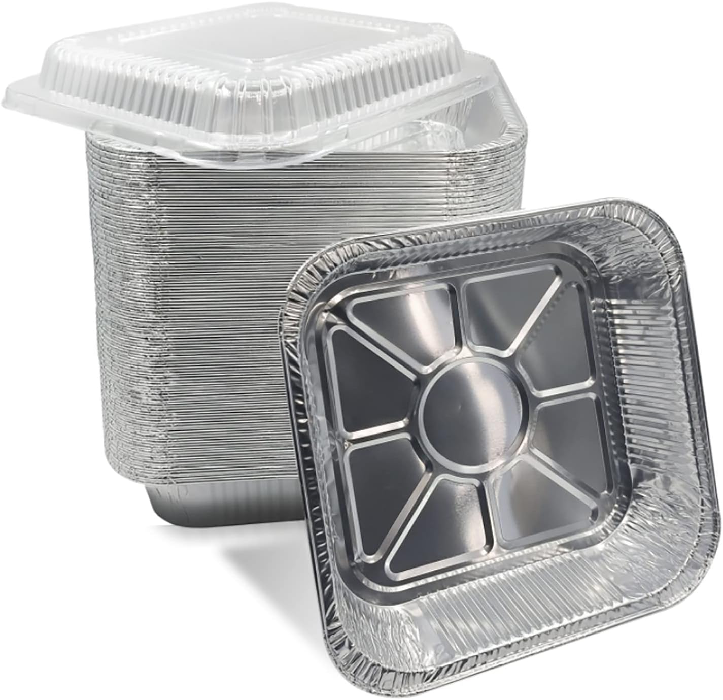 Aluminum Baking Pans - 30 Pack 8” x 8” Heavy Duty Disposable Foil Containers with Clear Lids | Perfect for Takeout, Roasting, and Storing
