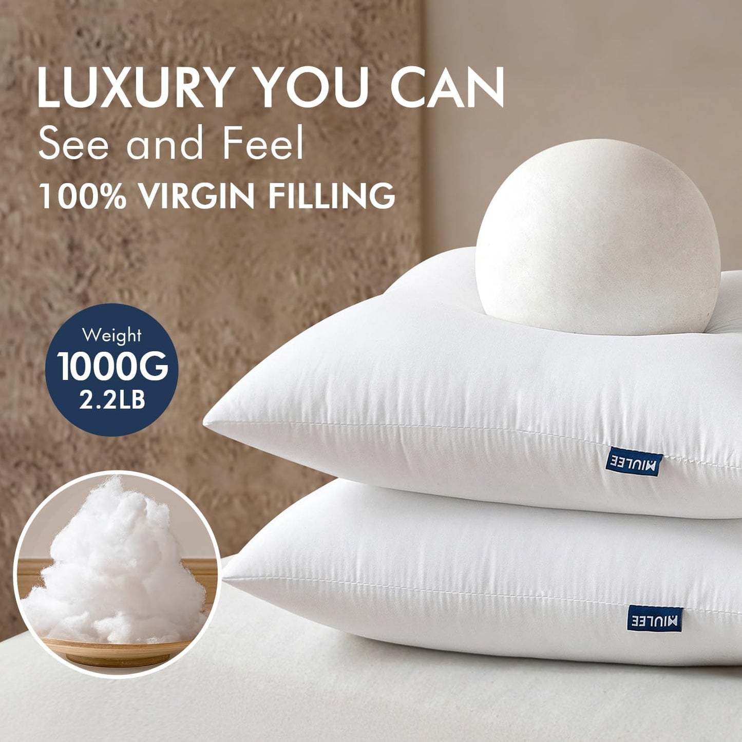 MIULEE Throw Pillow Inserts - Pack of 2, 28x28 Inch, 100% Virgin Fiber Filling for Bed & Couch