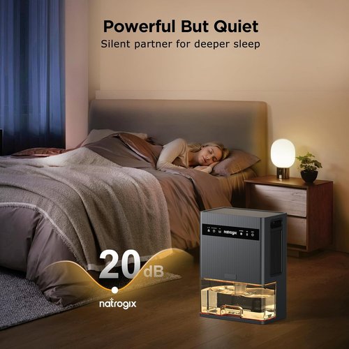Dehumidifier | Skiennix 106 OZ Quiet Home Dehumidifier for 1000 sq.ft - Auto Shut Off, Timer, 7 Color Light, Grey