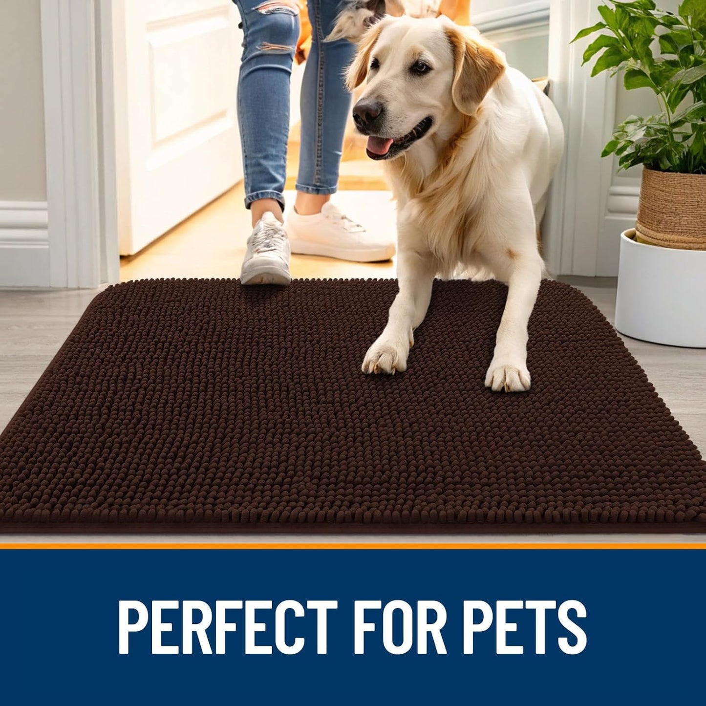 OLANLY Dog Door Mat - Absorbent Non-Slip Mud Mat for Dogs | Quick Dry Chenille, 50x30, Brown