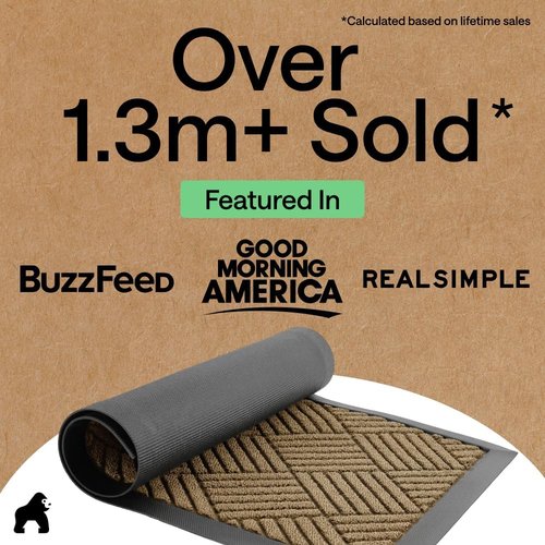 GORILLA GRIP Waterproof All-Season Doormat - Natural Rubber, Stain & Fade Resistant | 29x17, Beige Diamond