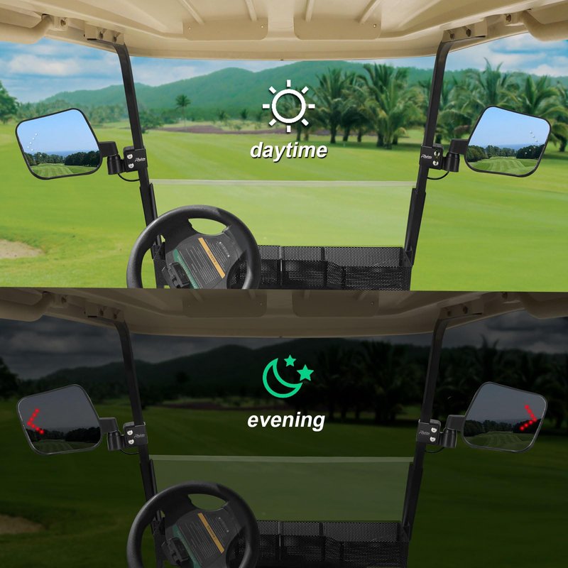 Roykaw Golf Cart No Drilling Folding Side Rear view Mirror Compatible with LED Turn Signal Light,Universal for EZGO Club Car Yamaha Golf Cart, 3 Pieces No Drill Bracket