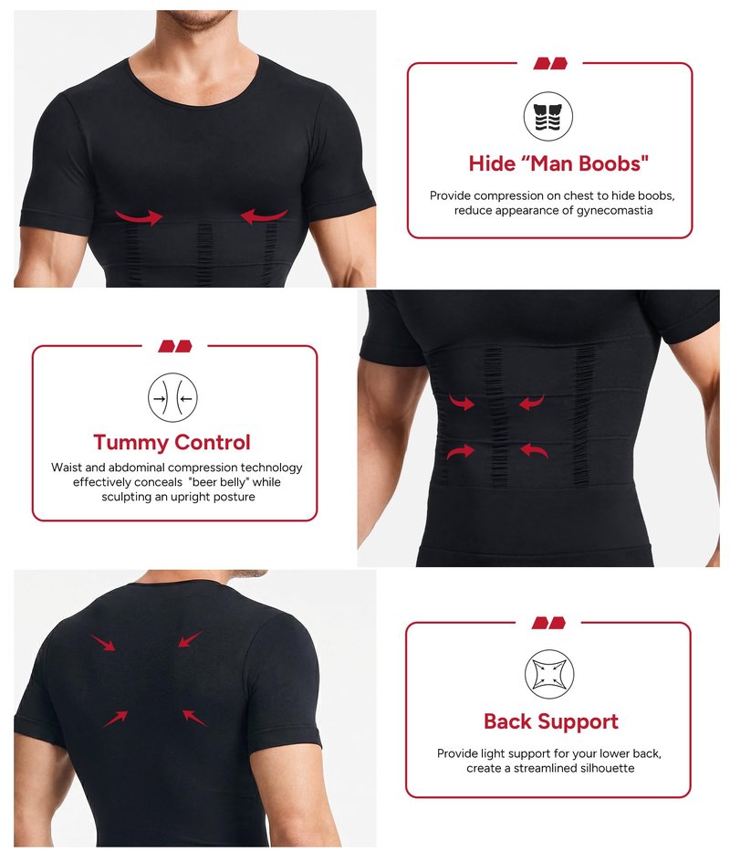 Nebility Mens Compression Shirt - Shapewear Men Slimming Undershirts Black Short Sleeve Sports Athletic Workout Shaper Tank Tops Running Basketball