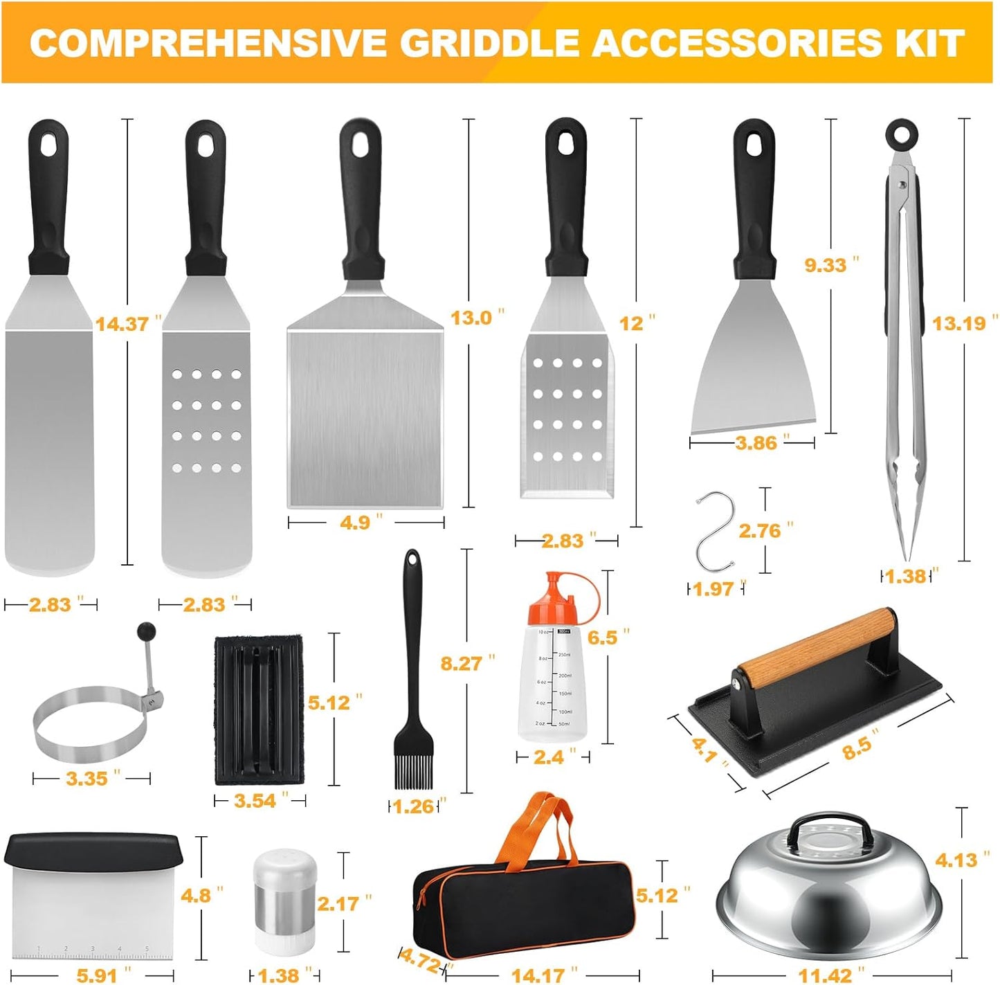 Terlulu Griddle Accessories Kit - 28 PCS Flat Top Grill Tools with Spatula, Burger Press & Carry Bag