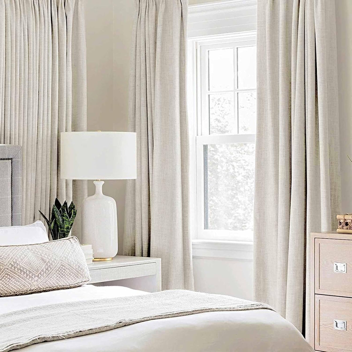 MIULEE Linen Texture Curtains - 100% Blackout Thermal Insulated Drapes | Beige, 52x96 Inch (2 Panels)