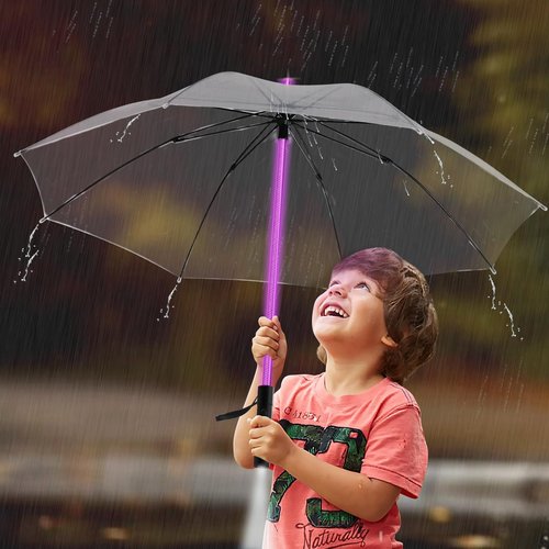 BESTKEE Lightsaber Umbrella LED Light up Golf Umbrellas with 7 Color Changing On The Shaft/Built in Torch at Bottom,Birthday/Christmas Gifts for Men/Women/Kids(Transparent)