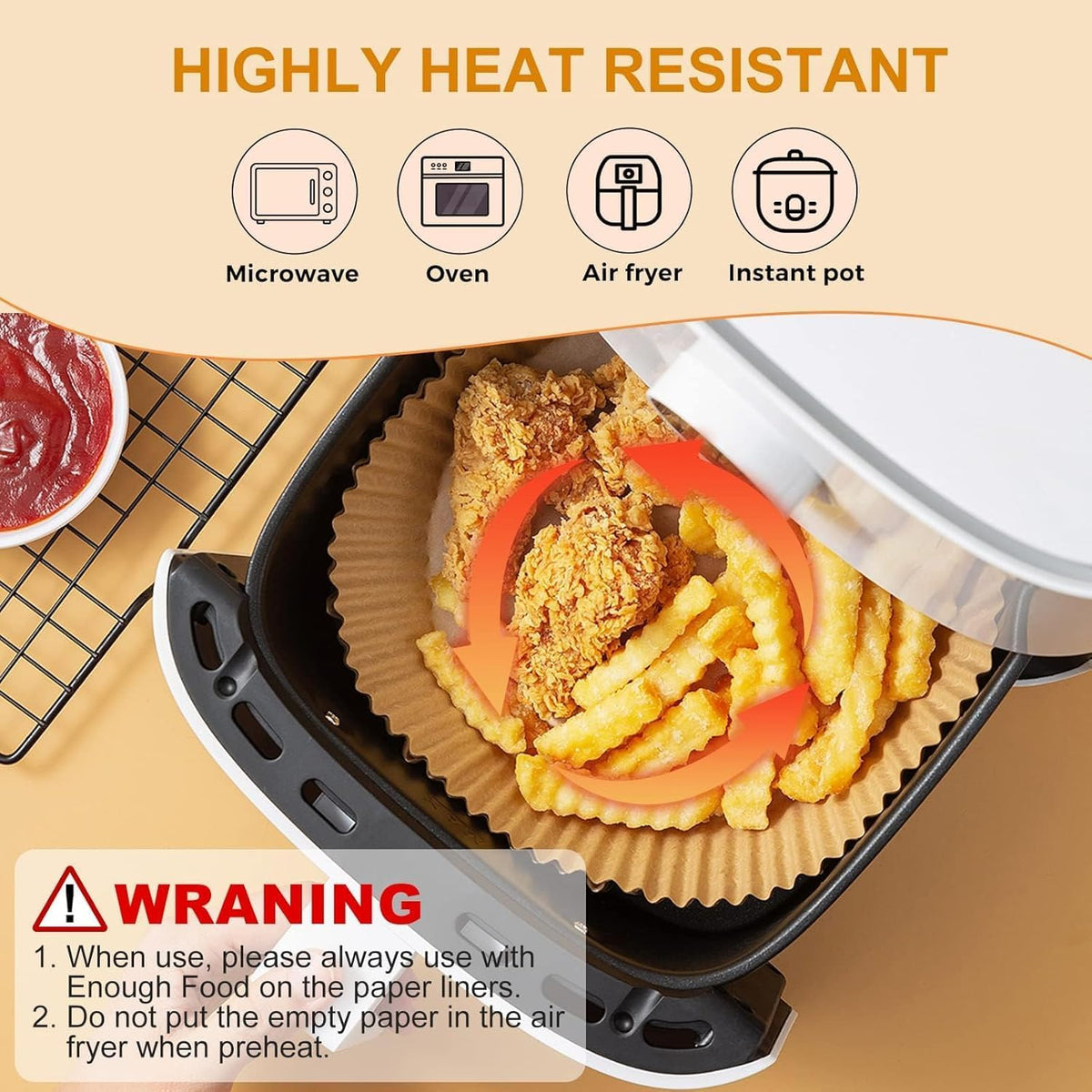 Skiennix Air Fryer Paper Liners - 400 Pcs Heavy-Duty Non-Stick Parchment, 6.5" Square for 2-4 Qt Baskets