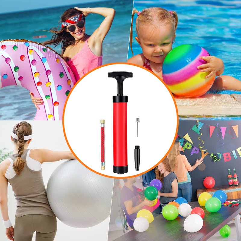 50 Set Ball Pump Kit Portable Hand Air Ball Pump for Sports Balls Inflator with Needle Extension Hose Soccer Pump for Football Basketball Volleyball Water Balloon Christmas Child Shoeboxes, Red