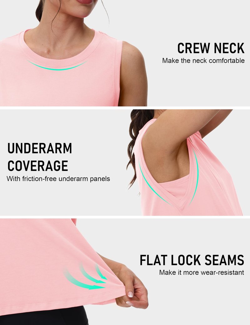 MAGCOMSEN Women's Crop Tank Tops Athletic Workout Dry Fit Sleeveless Lightweight Tops Sports Running Active Basic Yoga S Lightpink